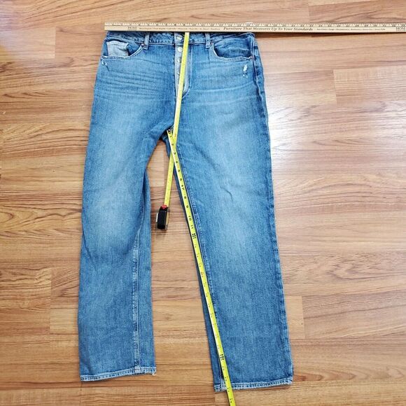 Paige High Rise Sarah Jeans Sz 32 Straight Ankle Contrast Denim Magda Button Fly - Picture 9 of 14